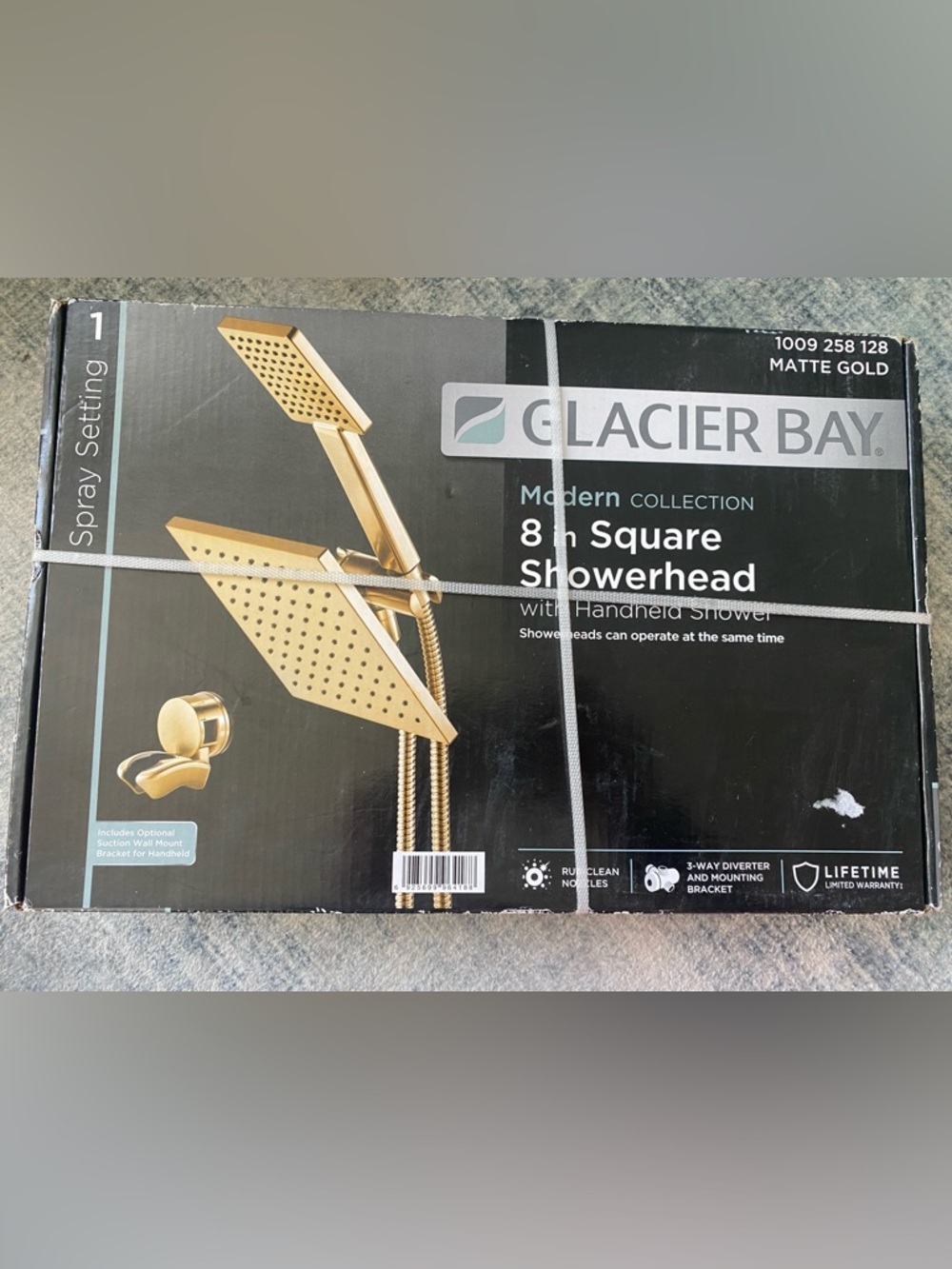 New Glacier Bay Modern Collection 8" Square Matte Gold Showerhead with Handheld
